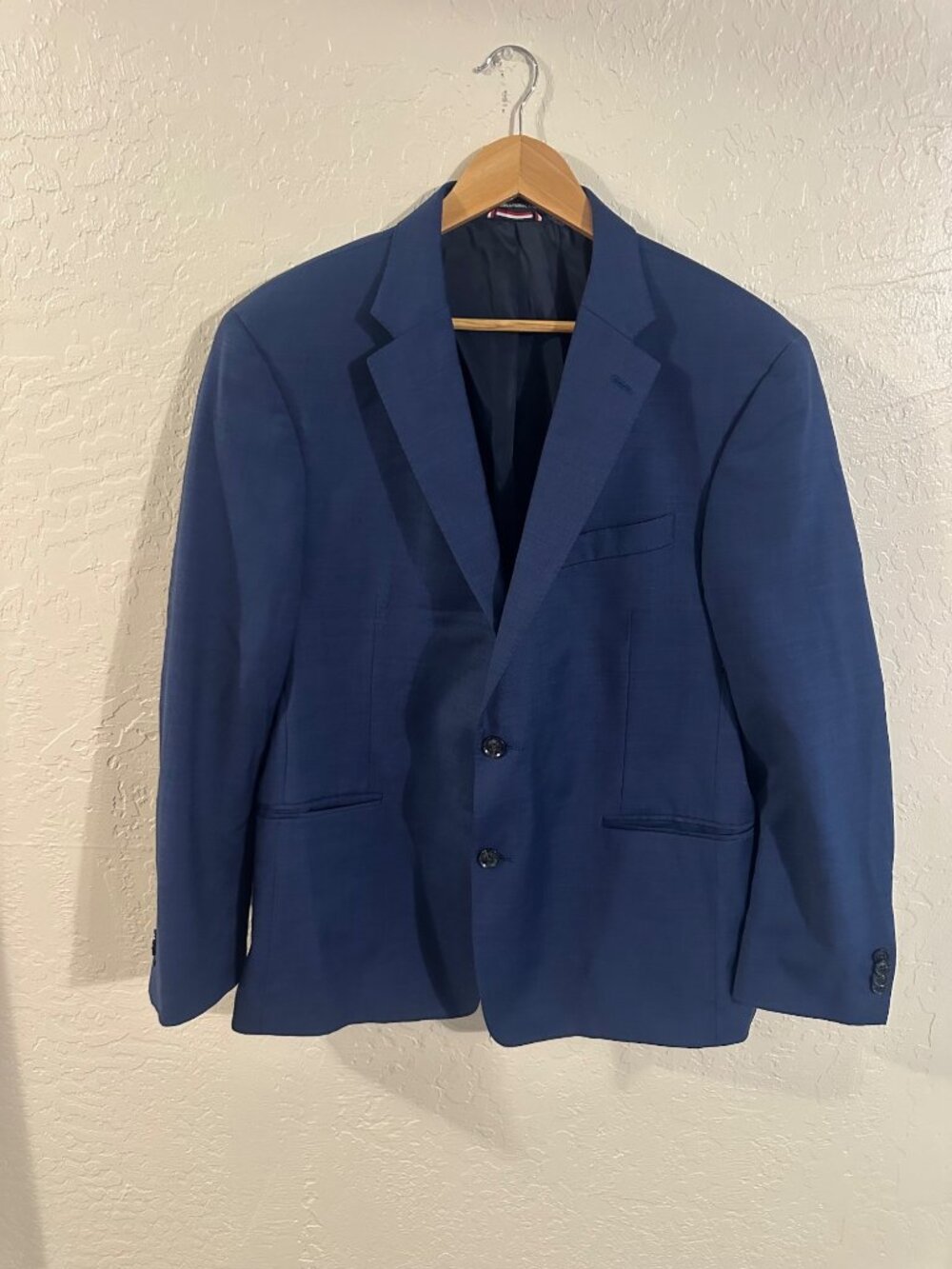 Tommy Hilfiger Navy Blue Wool Two Button Structured Mens Blazer Jacket